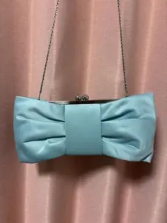 水色 リボンクラッチバッグ