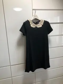 新品未使用タグ付 H&M レース襟半袖チュニック　ブラック✖️ベージュ