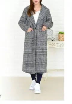 グレー系チェック ロングコート