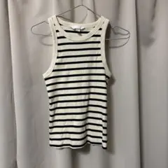 H&M ボーダー リブ タンクトップ Sサイズ トップス ノースリーブのサムネイル