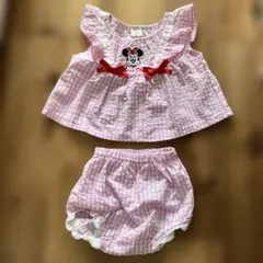 ミニーマウス ギンガムチェック セットアップ 夏 70 女の子