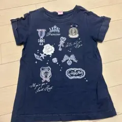 mezzo pianoプリンセス刺繍ネイビーTシャツ