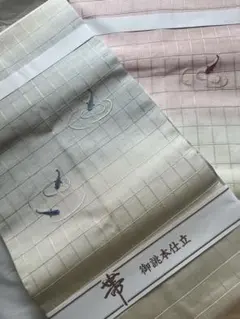 名古屋帯 金魚と波紋刺繍　赤・水色セット