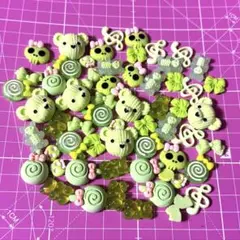 【新品】デコパーツ プラパーツ キャラクター ドクロまとめ売り 60個 グリーン
