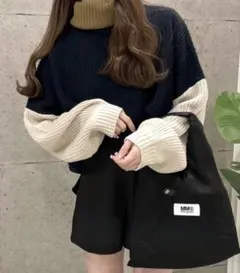 GRL 配色タートルネックニットトップス レディース