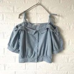 titty&Co. セーラー襟 オフショルブラウス ライトブルー フリーサイズのサムネイル
