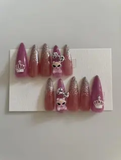 ネイルチップ ギャルネイル クラウン ヒョウ柄 ラメ