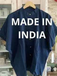 バンドカラードルマンスリーブ風ブラウス　インド製　インド綿　インドコットン