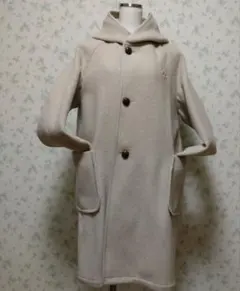 DANTON フード付きベージュウールコート