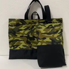 レッスンバッグ 上履き入れ ハンドメイド 迷彩 ループ付き