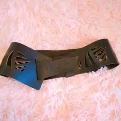 【美品】サッシュベルト コルセットベルト 太ベルト 透かし彫り 黒 ブラック
