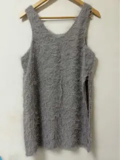 JEANASISカールヤーンロングスリット　ノースリーブ　2way グレーのサムネイル
