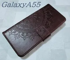 手帳型 Galaxy A55 用 スマホケース マンダラ ブラウン