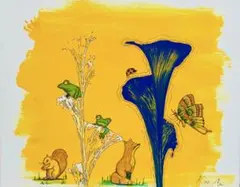 ま*ゆ様 絵画原画「屋根に降りる柔らかな導き」countryハウスと動物たちの絵 絵画原画「屋根に降りる柔らかな導き」countryハウスと動物たちの絵