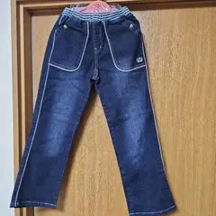 ダークデニム ストレートパンツ 赤い星刺繍