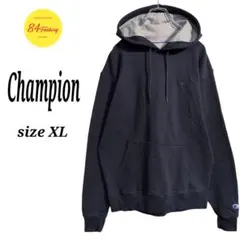 チャンピオン　フーディー　スウェット パーカー　無地　刺繍ロゴ　紺　メンズ XL