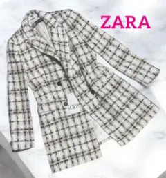 タグ付き 新品未使用◆ZARA◆ツイード コート ジャケット◆黒白ベージュ◆S