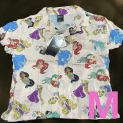 プリンセス　開襟　シャツ　半袖　トップス　キッズ　女の子　ピンク　総柄　M