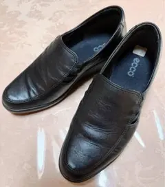 ecco ブラック レザーパンプスサイドゴア スリッポン ウェッジソール