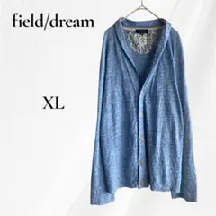 ◇フィールドドリーム リネン カーディガン 長袖　XL 青　麻100％
