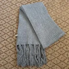 210 GLOBAL WORK リブ編み マフラー フリンジ付き グレー