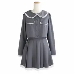 夢展望 DearmyloveRose 丸襟レースセーラーセットアップ グレー4L