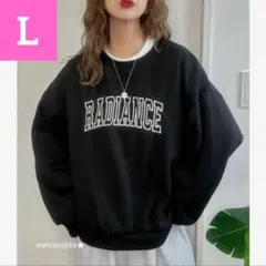 しまむら NOOOON ロゴ刺繍プルオーバー L ブラック 黒 裏起毛NON