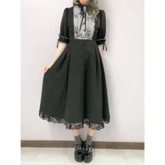 ROJITA＊ロングワンピース＊黒＊スクエアーレース切替半袖ロングOPのサムネイル