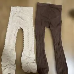 2点セット 秋冬用 ベビー タイツ ニットレギンス 淡色コーデ 80 90～