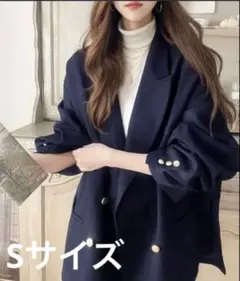 サイド スリット オーバーサイズ ダブルジャケット（ユニセックス） ネイビー