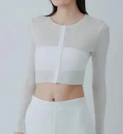 yo BIOTOP sheer rib short cardigan