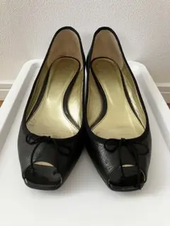 UNITED ARROWS レザー黒　オープントゥパンプス