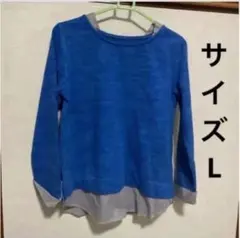 青 Lサイズ 長袖トップス ストライプ