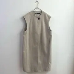 美品　ZARA ザラ　ノーカラージレコート　ロング　ノースリーブ　グレージュ　M