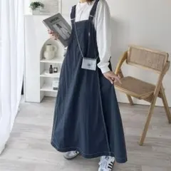 java フロントポケット付きナイロン100%ワッシャー素材ジャンパースカート