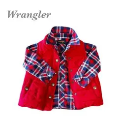 ラングラー　レッド＆ネイビーチェックシャツ　中綿ベスト　90-95セット