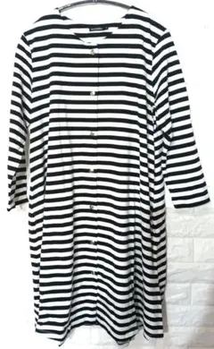 marimekko モノトーンボーダー前ボタン開いき長袖ワンピース　羽織り　M