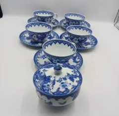 鍋島焼　華山　染付　カップ　ソーサー　セット　茶碗　蓋　コーヒー　紅茶　5客
