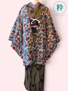 アンティーク 銘仙［洋花・薔薇尽くし模様］長羽織 身丈91cm レトロ モダン