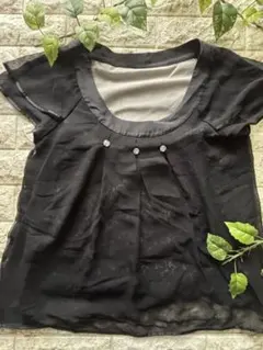 レディース シースルートップス 黒 ビジュー カットソー ブラウス M