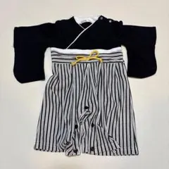 和風ロンパース 黒と白のストライプ 70 ベビー袴