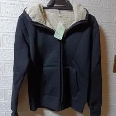 ダークグレー フリース内張り パーカー