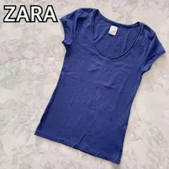 【着回し抜群♡】ZARA ザラ 半袖 Tシャツ クルーネック 青 ブルー M