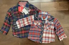 ミキハウス チェック柄長袖シャツ 80 90 2枚