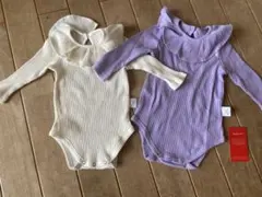 フリル付きロンパース クリーム色 紫色 2点セット