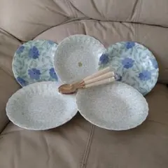 最安値に♡花柄陶磁器カレー皿セット 5枚 スプーン付き