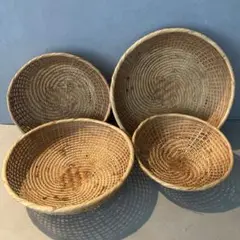 古雑貨 天然素材 円形 バスケット かご 4点セット