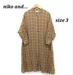 niko and… ニコアンド チェック柄ロングシャツワンピース イエロー