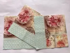 No195 パーナプキン 薔薇レース　グリーン３枚 デコパージュ