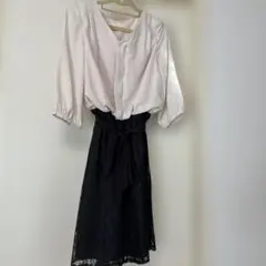 マタニティ ベージュ・ブラック レーススカート付きワンピース